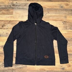Harley Davidson Full Zip Black Hooded Sweatshirt Size Large